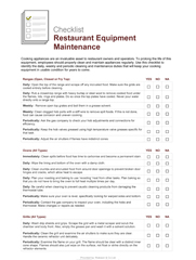 Restaurant Operations - Equipment Maintenance Checklist
